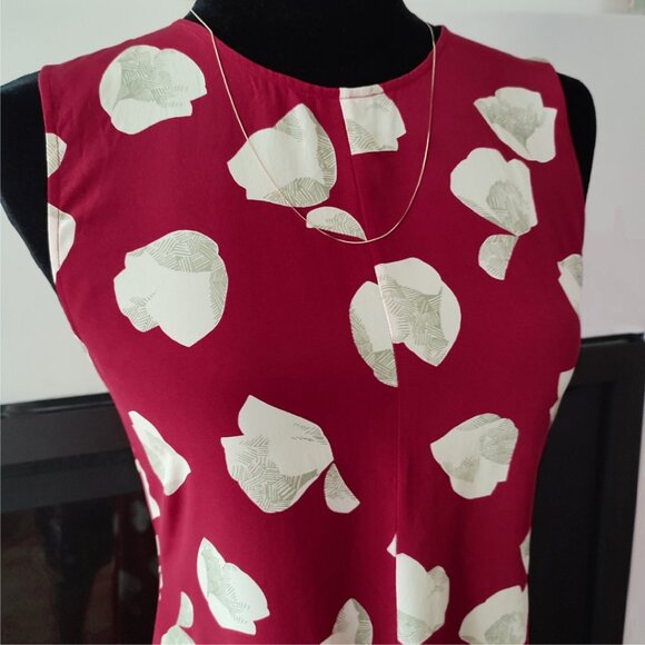 Vintage Theory silk floral red asymmetrical dress / sleeveless midi dress - Picture 3 of 9